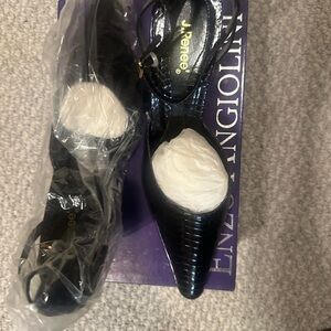 Enzo Angiolini Black Croc-Embossed Pointed Toe Slingback Heels